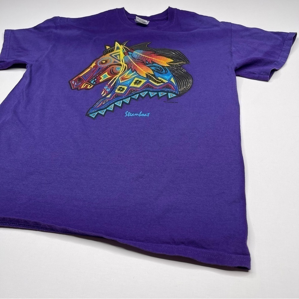 Vintage Gildan Tee Horse Equestrian Tribal Feather Purple Western Southwest - Picture 3 of 13